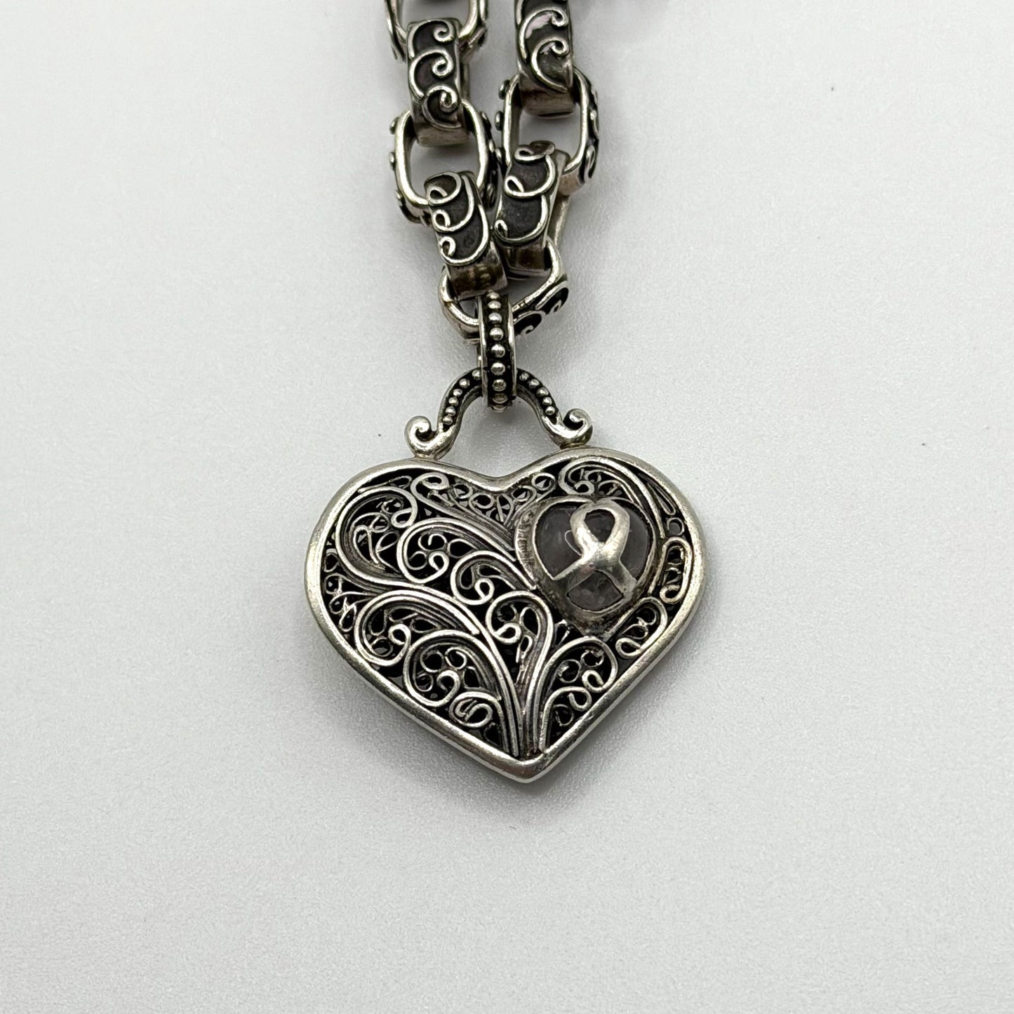 Brighton Treasures 925 Sterling Silver Filigree Heart Toggle Bracelet