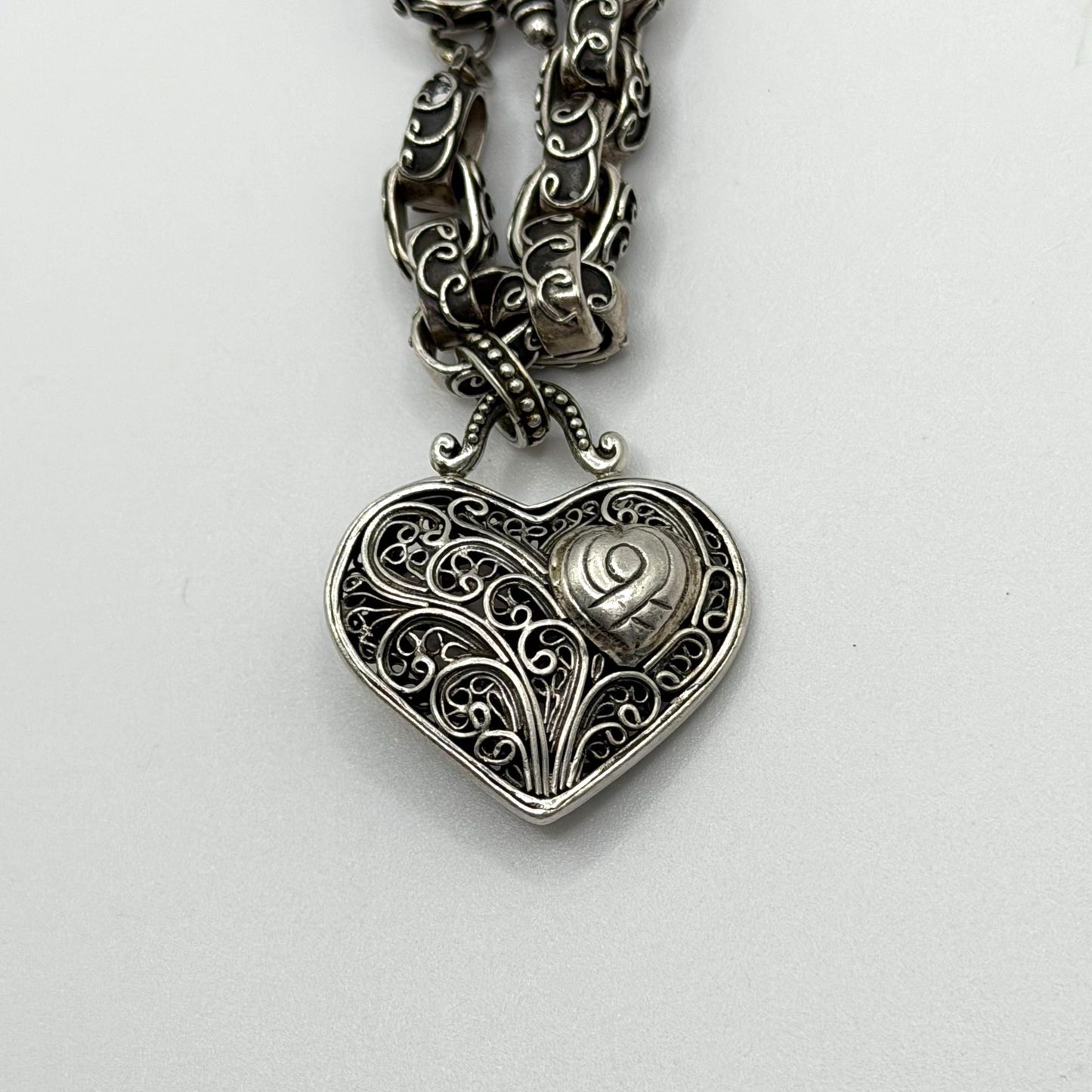Brighton Treasures 925 Sterling Silver Filigree Heart Toggle Bracelet
