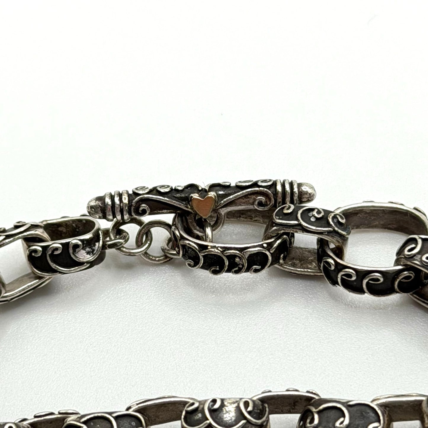 Brighton Treasures 925 Sterling Silver Filigree Heart Toggle Bracelet