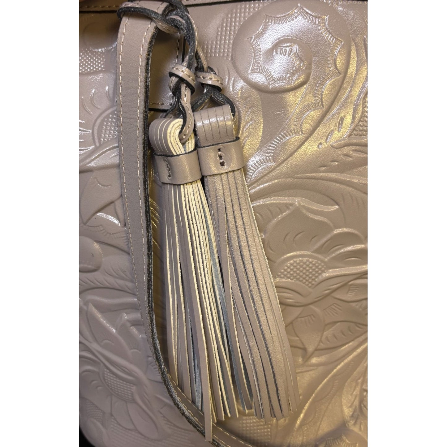 Patricia Nash Leather Embossed Tote Bag Tassel & Zipper Closure