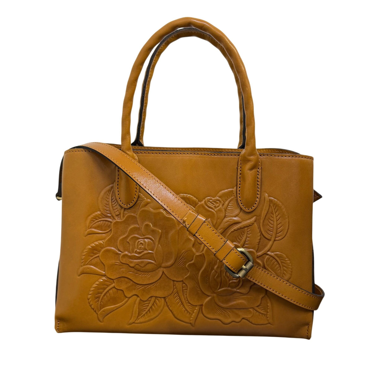 Patricia Nash Embossed Floral Brown Leather Handbag