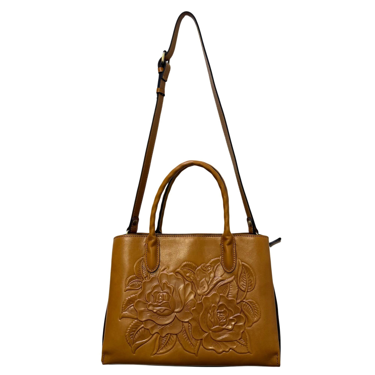 Patricia Nash Embossed Floral Brown Leather Handbag