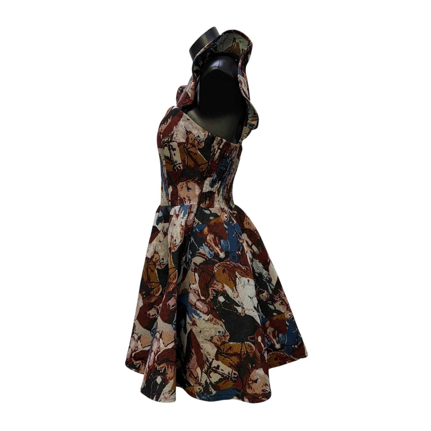 Lucky & Blessed Brown & Blue Horse Print Sleeveless Dress M