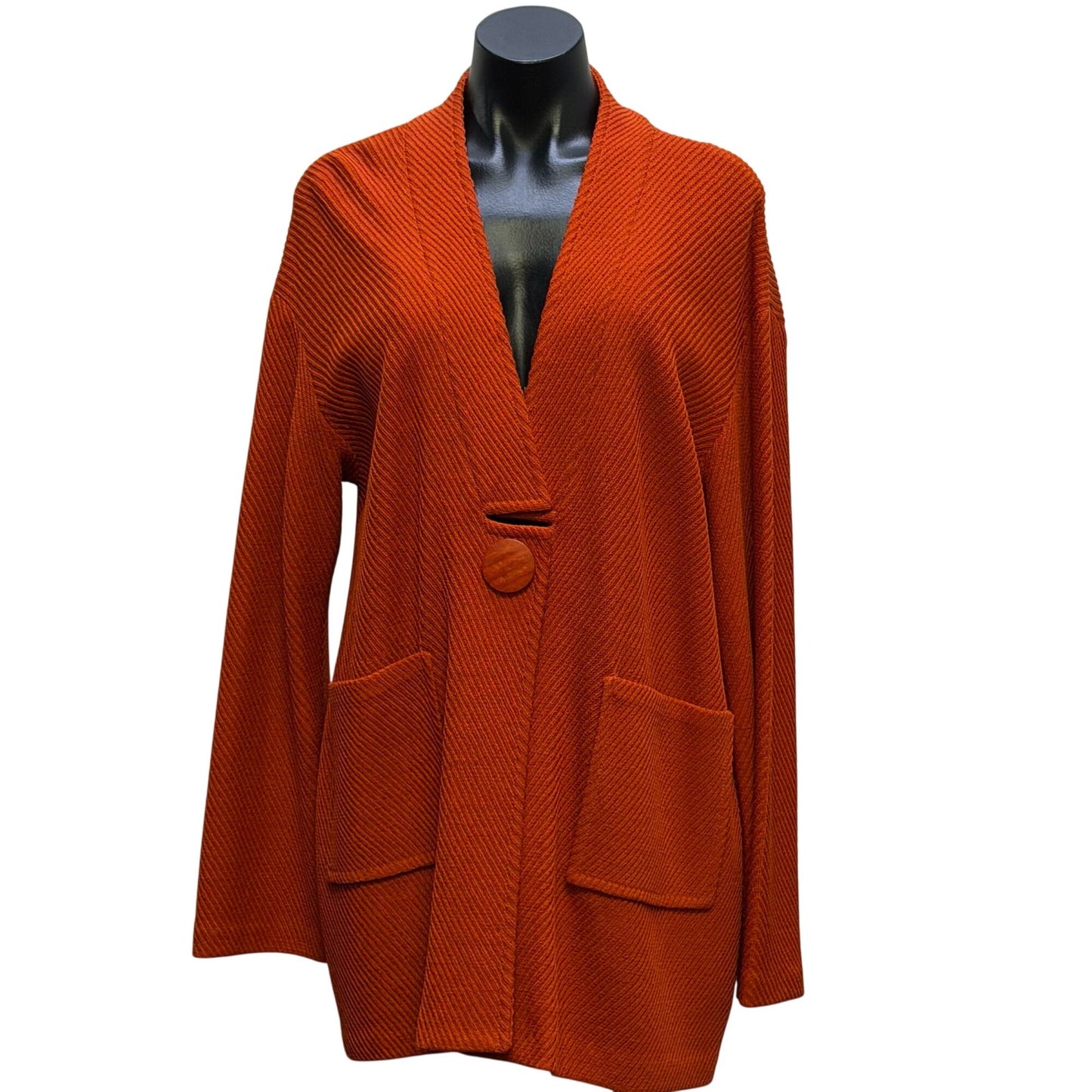 St. John Knit Jacket Deep Orange Open Front Long Sleeve Size 8
