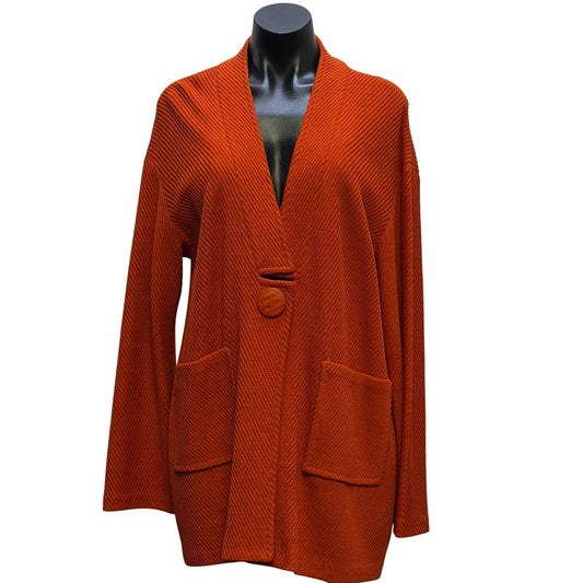 St. John Knit Jacket Deep Orange Open Front Long Sleeve Size 8