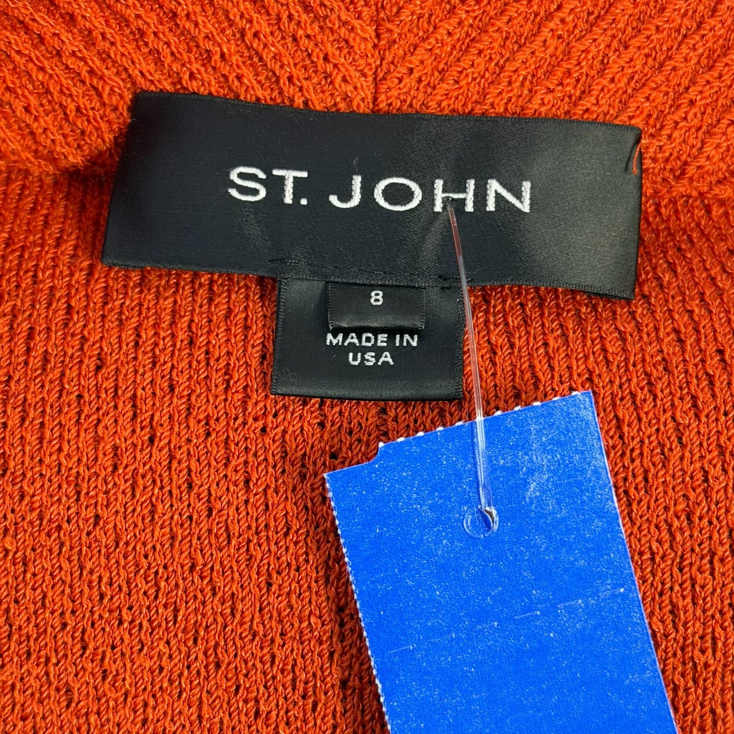 St. John Knit Jacket Deep Orange Open Front Long Sleeve Size 8
