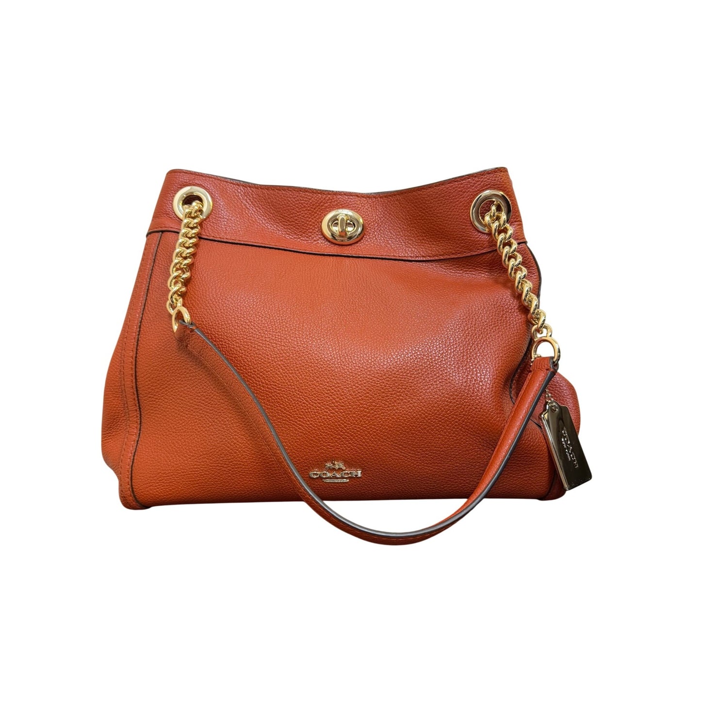 Coach Burn Orange Shoulder Bag With Turnlock Closure