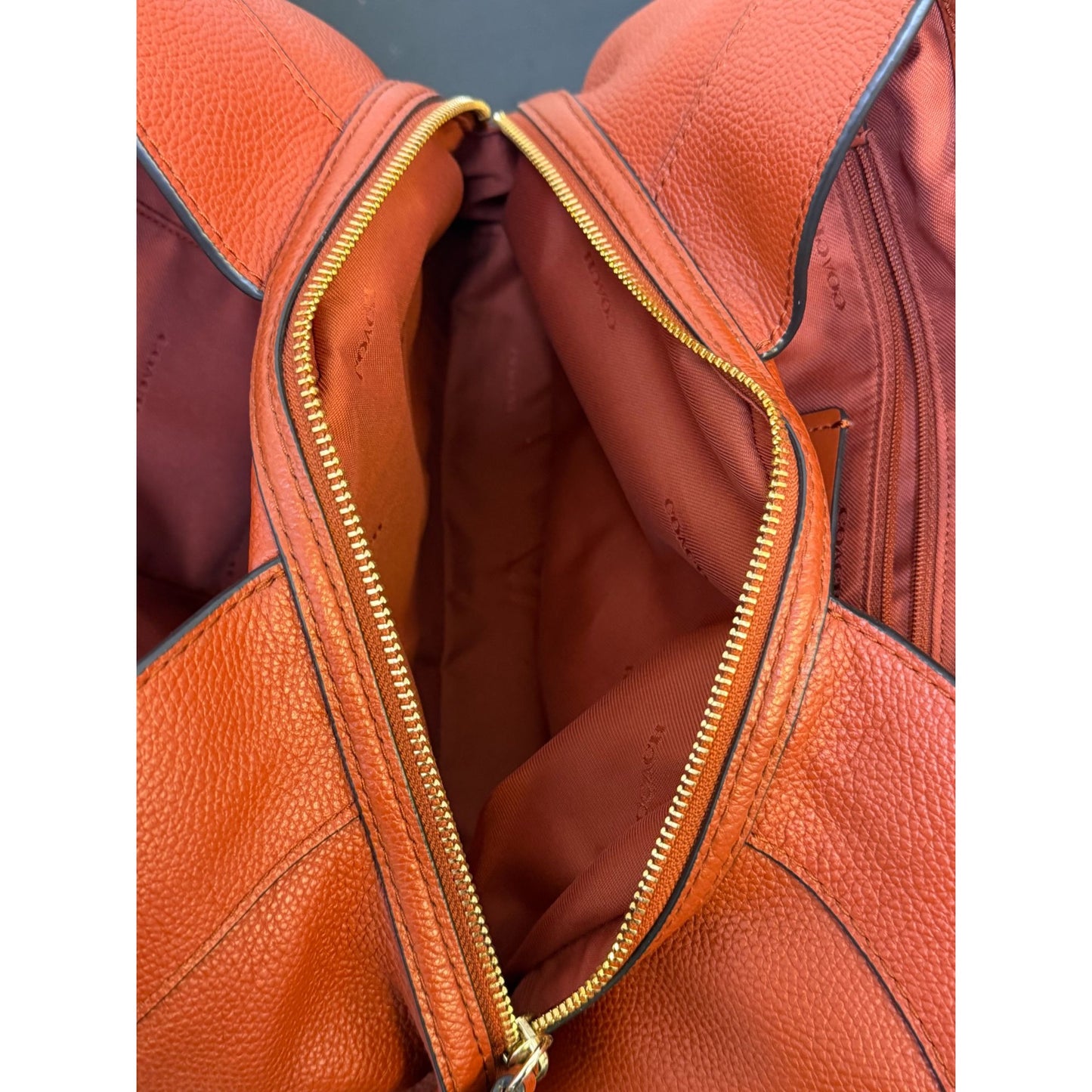 Coach Burn Orange Shoulder Bag With Turnlock Closure