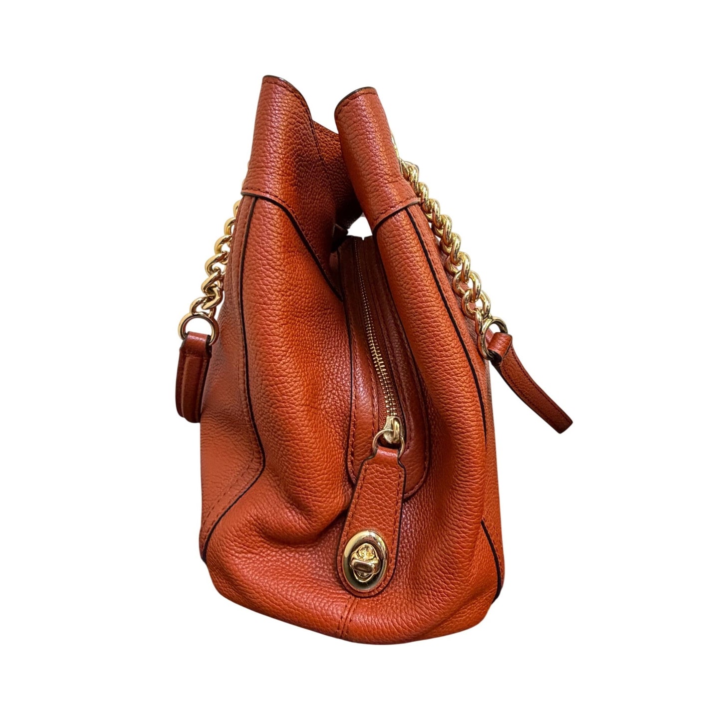 Coach Burn Orange Shoulder Bag With Turnlock Closure