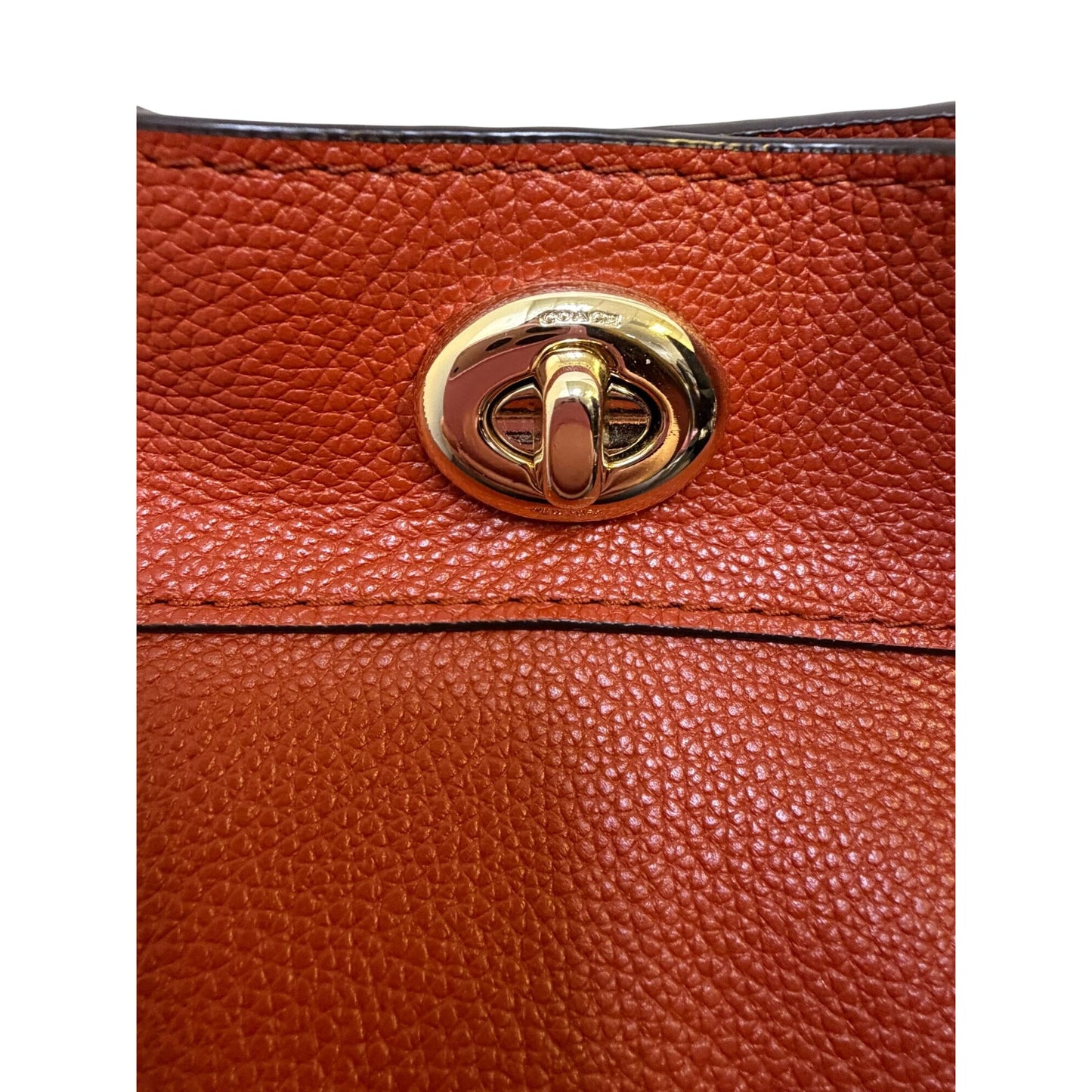 Coach Burn Orange Shoulder Bag With Turnlock Closure