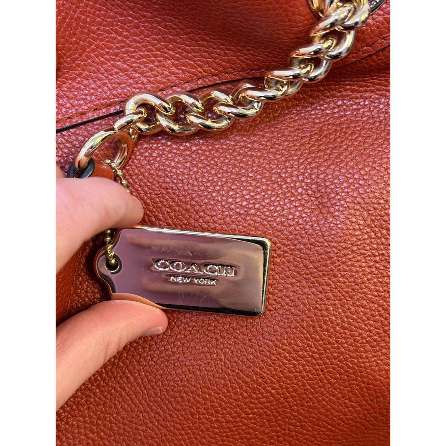 Coach Burn Orange Shoulder Bag With Turnlock Closure