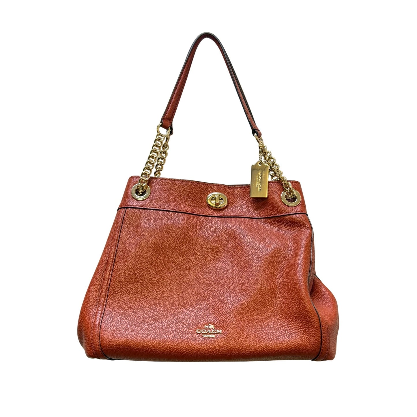 Coach Burn Orange Shoulder Bag With Turnlock Closure