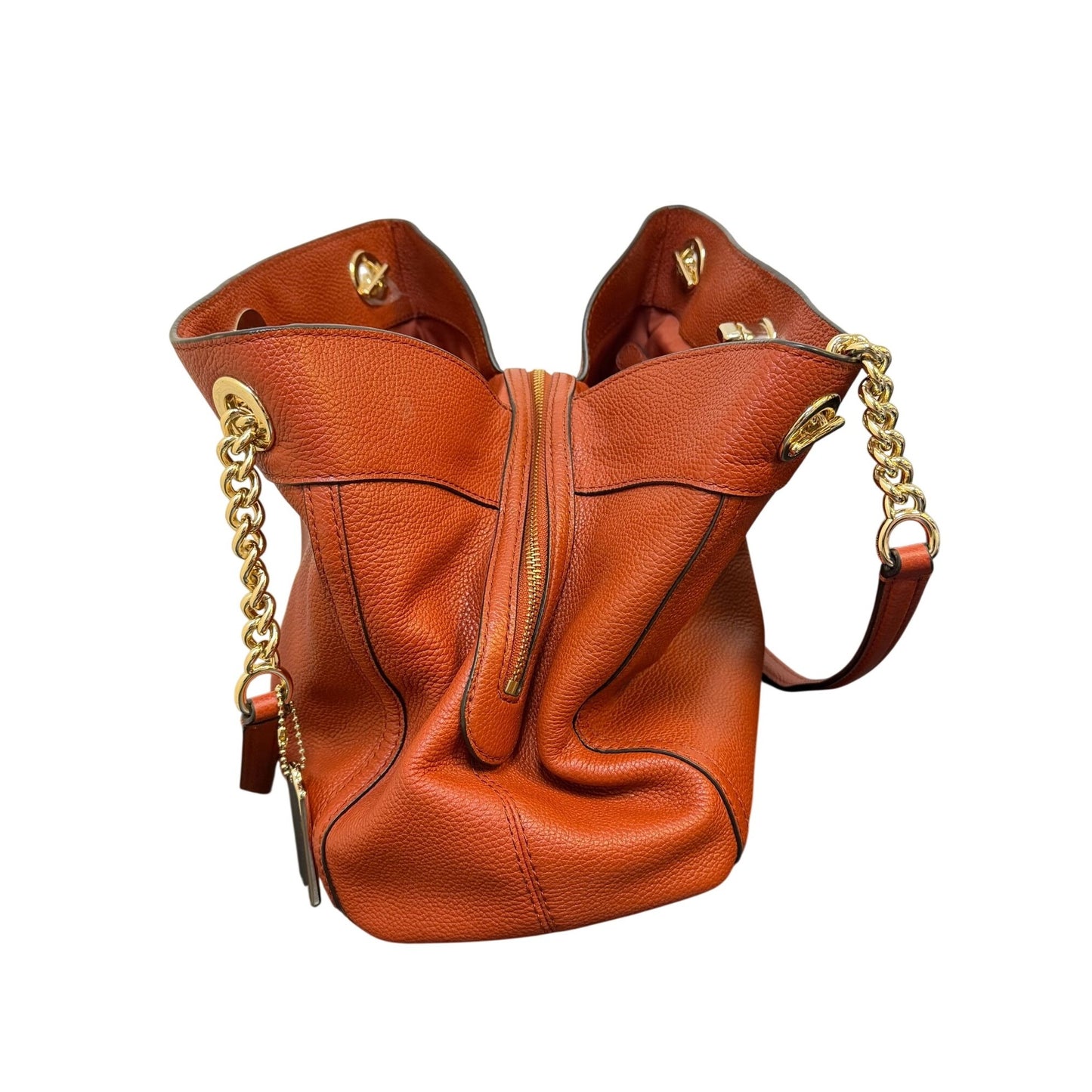 Coach Burn Orange Shoulder Bag With Turnlock Closure