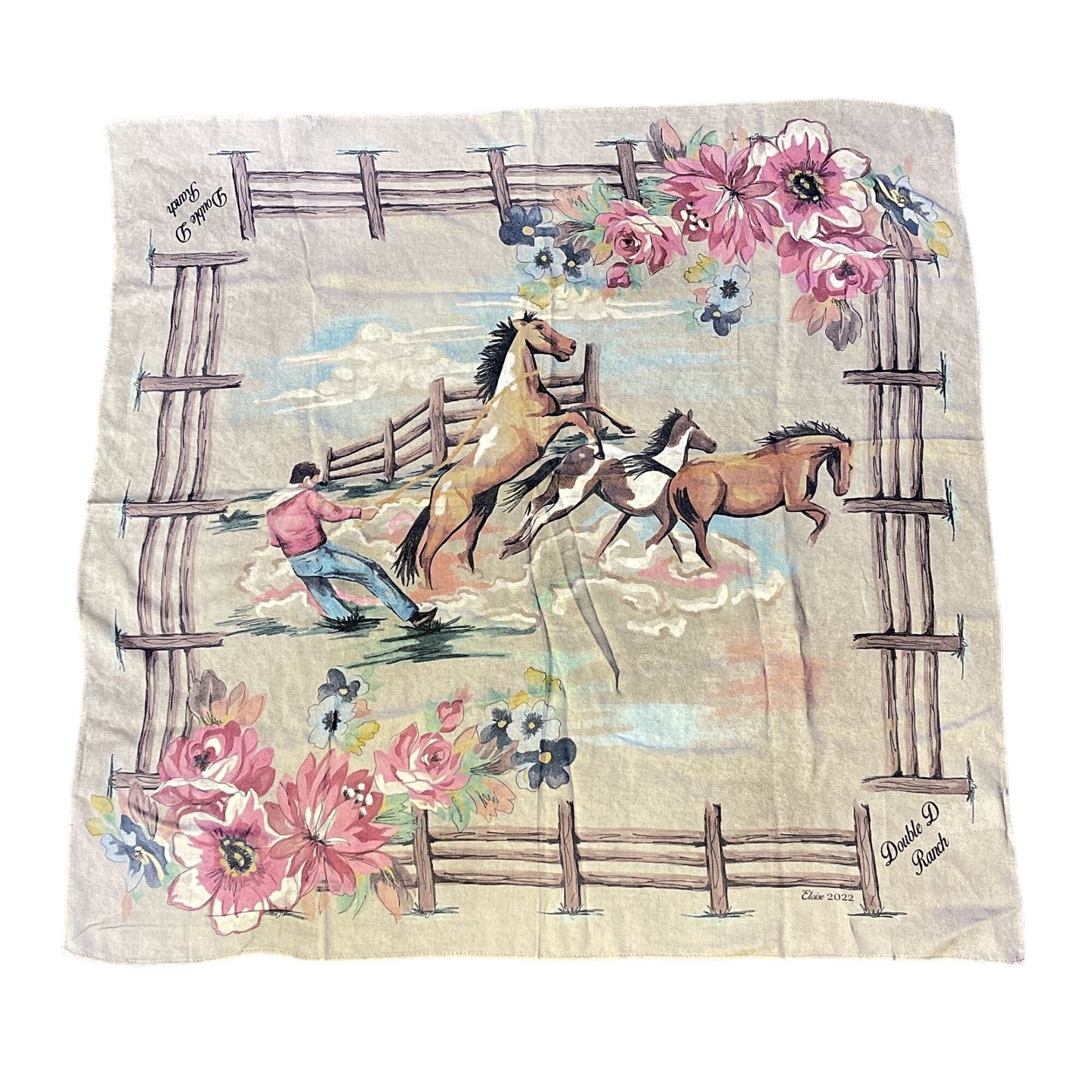 Double D Ranch Tan Pink Eloise 2022 Floral Western Scarf