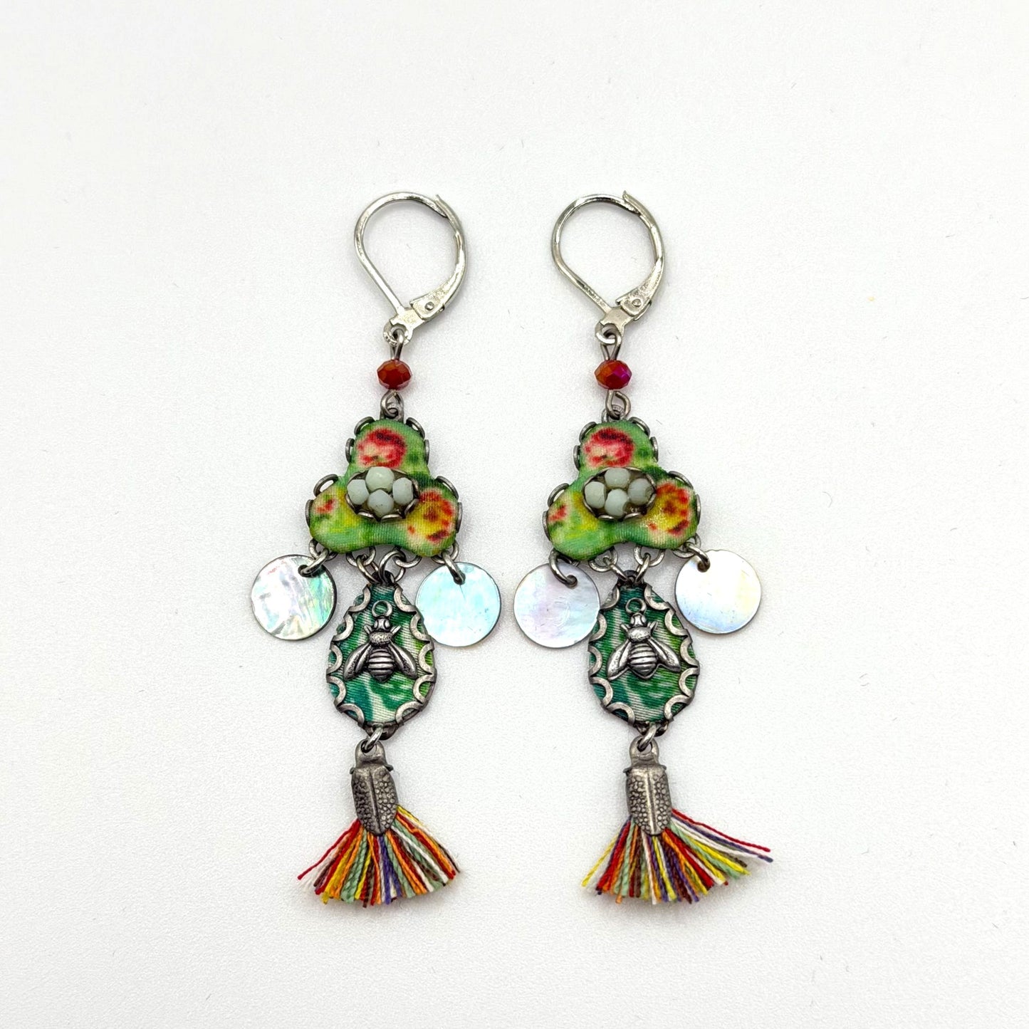 Ayla Bar Multicolor Floral Tassel Dangle Silver-Tone Earrings