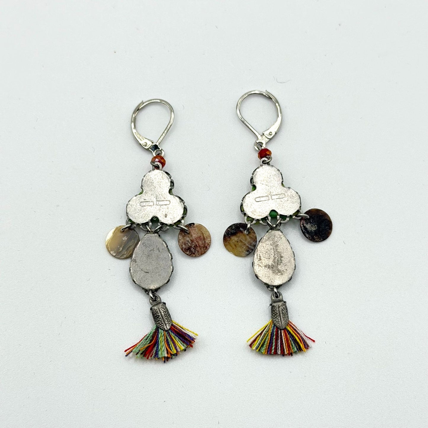 Ayla Bar Multicolor Floral Tassel Dangle Silver-Tone Earrings