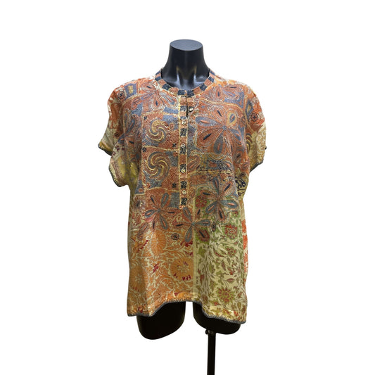 Biya by Johnny Was Patchwork Paisley Print Blouse Size L