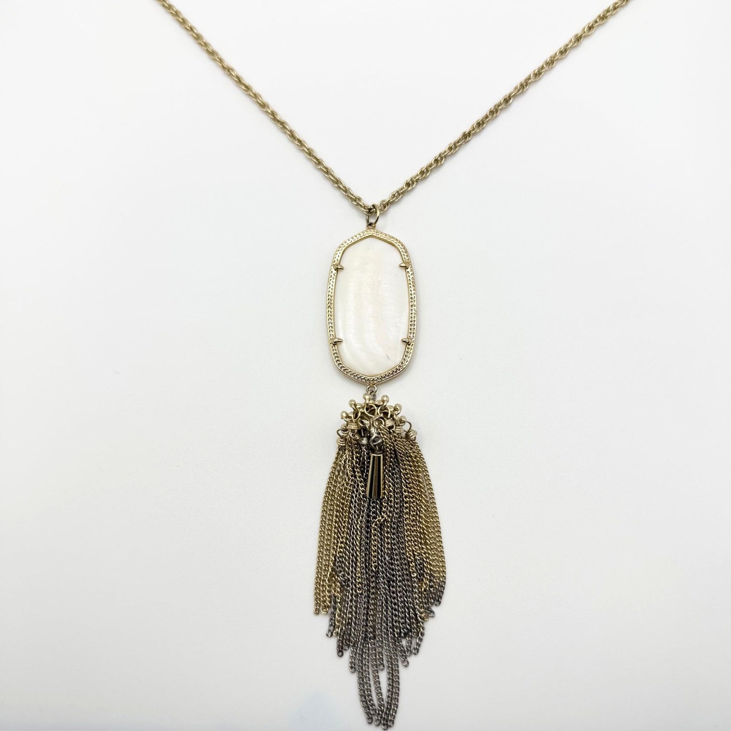 Kendra Scott Gold-Tone Long Necklace With White Oval Stone & Chain Tassel