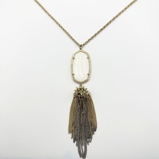 Kendra Scott Gold-Tone Long Necklace With White Oval Stone & Chain Tassel