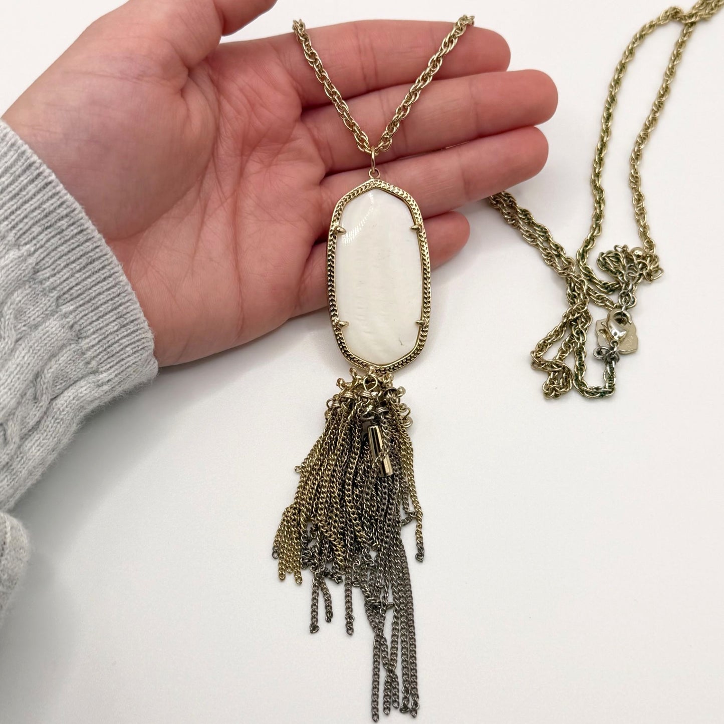 Kendra Scott Gold-Tone Long Necklace With White Oval Stone & Chain Tassel