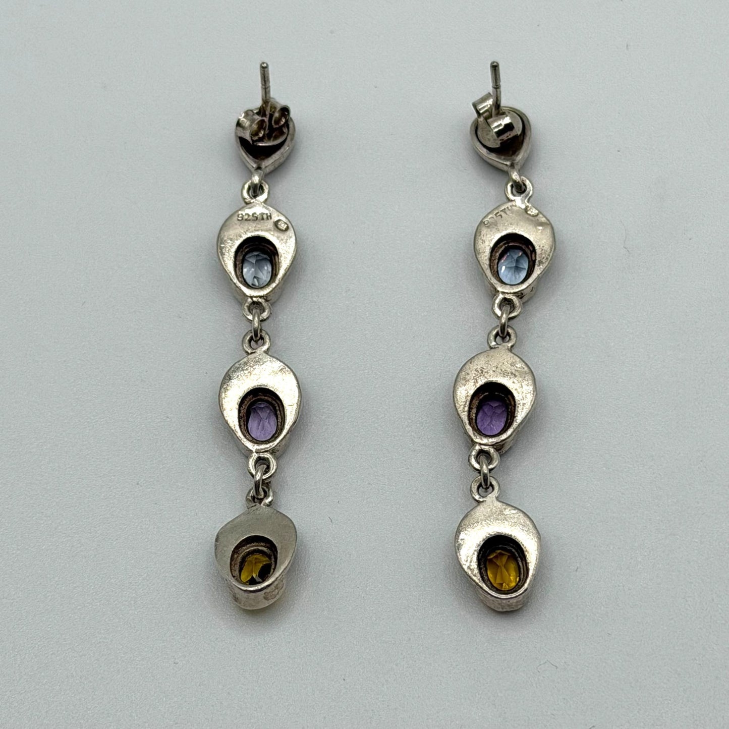 Sterling Silver 925 Multi-Gemstone Dangle Earrings