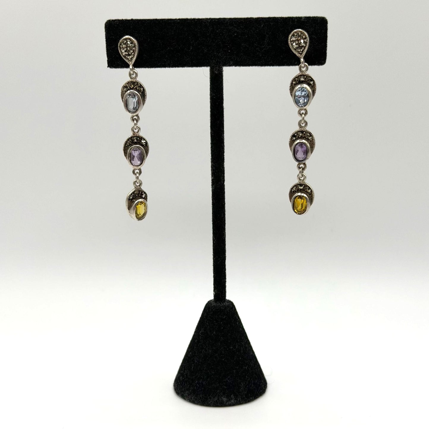Sterling Silver 925 Multi-Gemstone Dangle Earrings