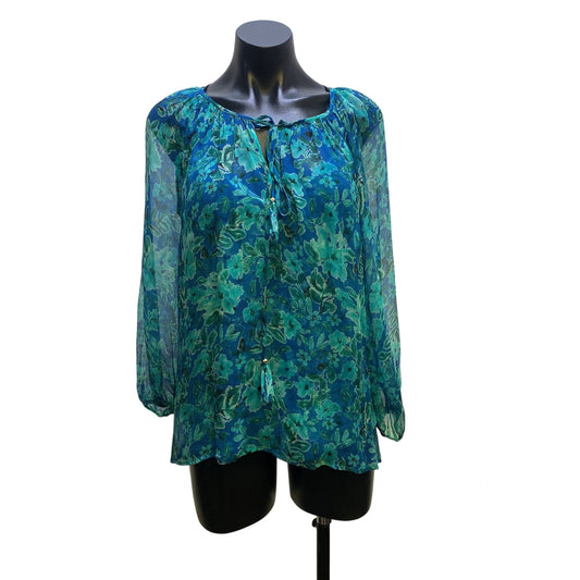 NWT Johnny Was Sheer Floral Blouse & Sleeveless Tank Top Set Teal & Green M