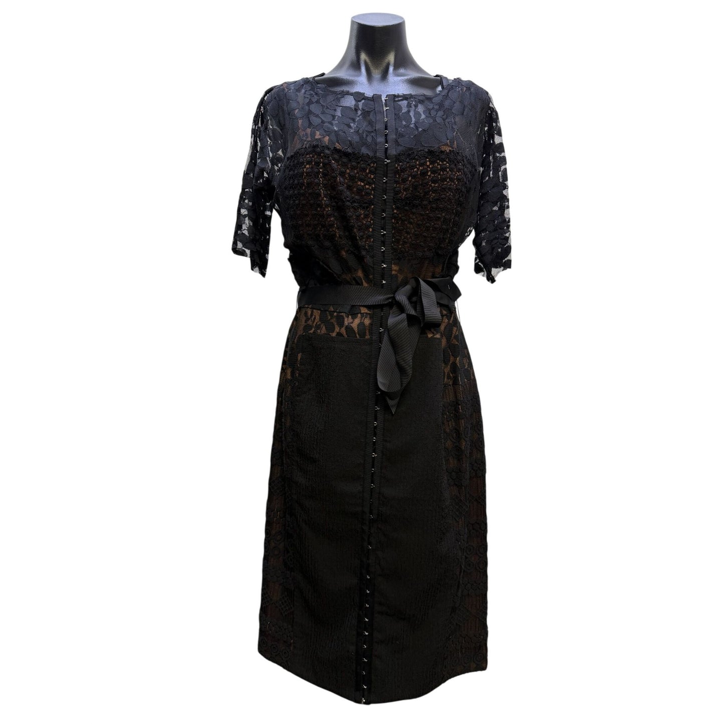 Beguile By Byron Lars Lace Tie Belted Dress Black Size 12