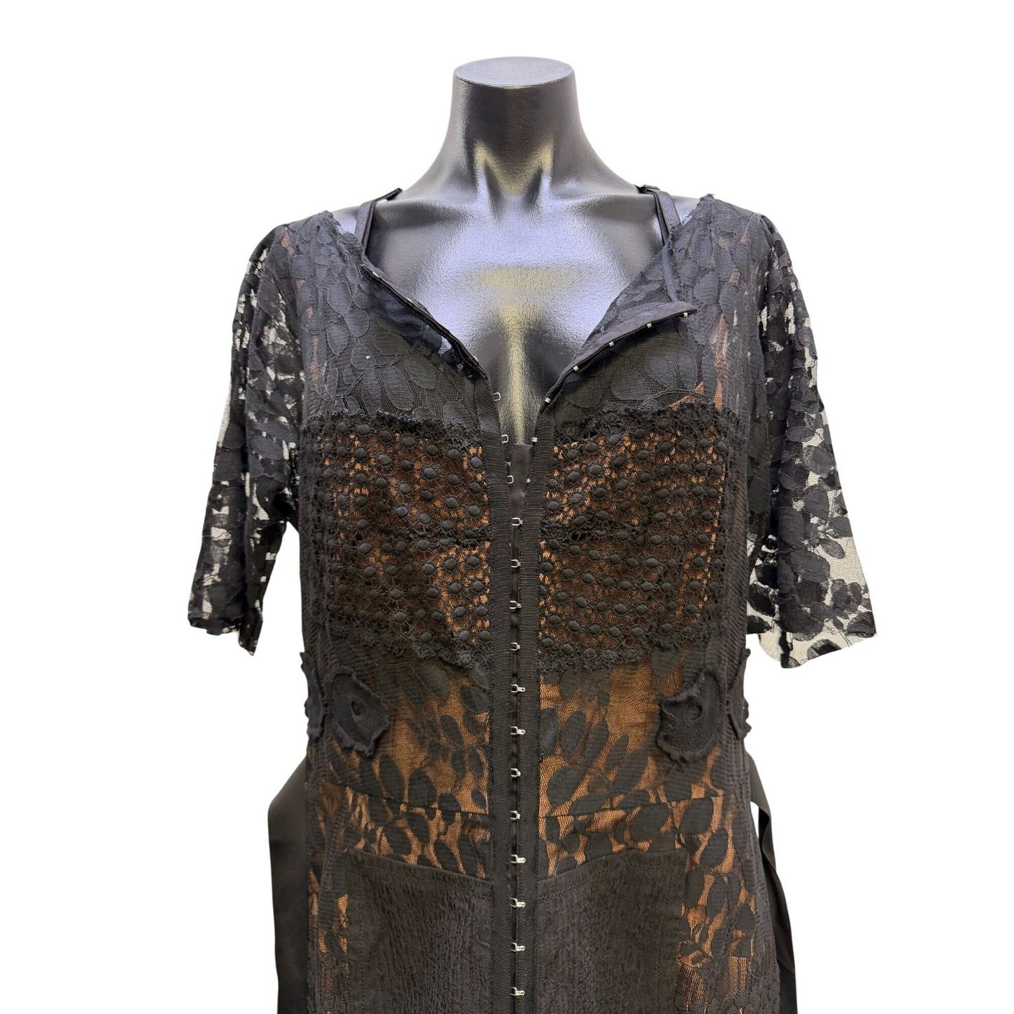 Beguile By Byron Lars Lace Tie Belted Dress Black Size 12