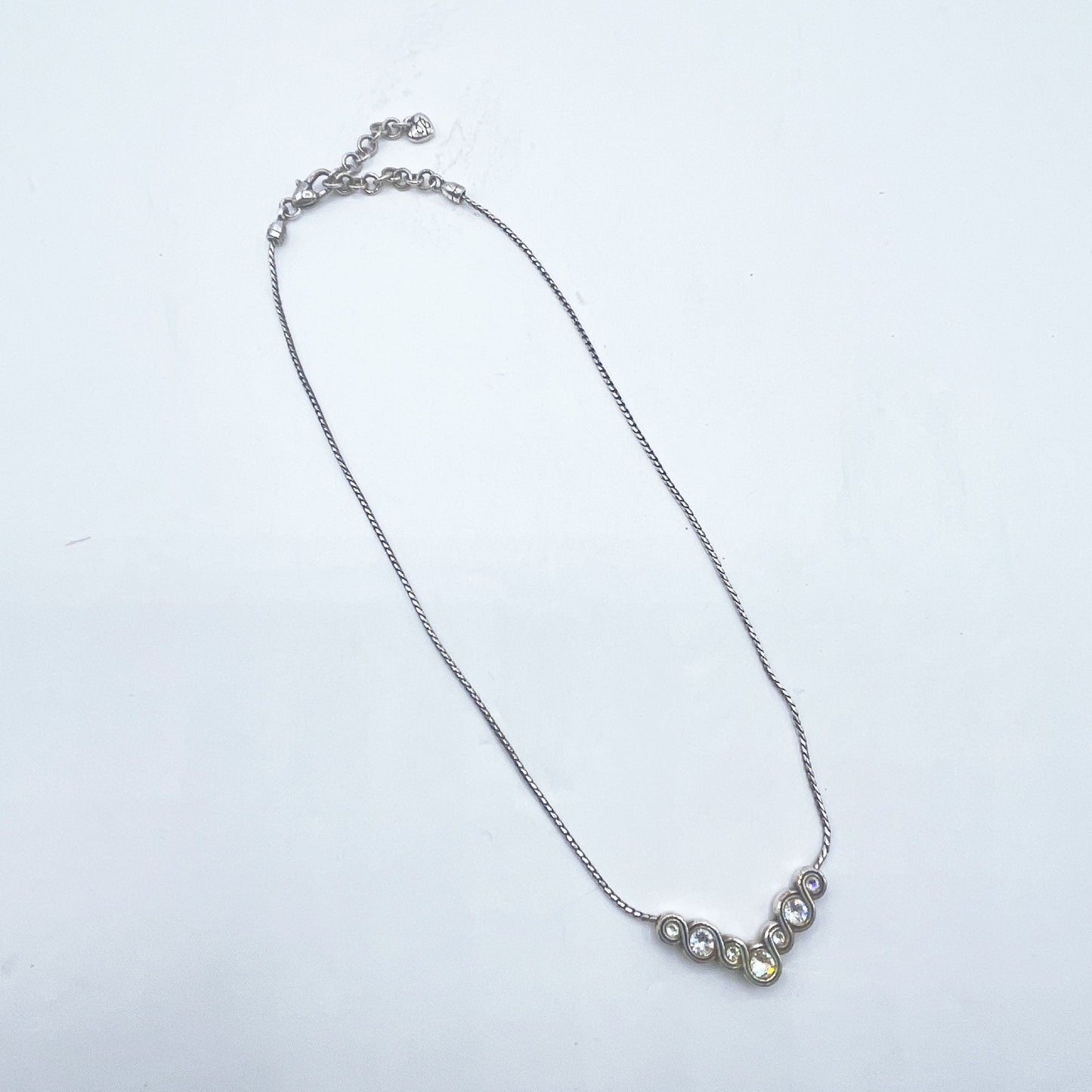 Brighton Silver Swirl Design Necklace With Clear Crystal Accents