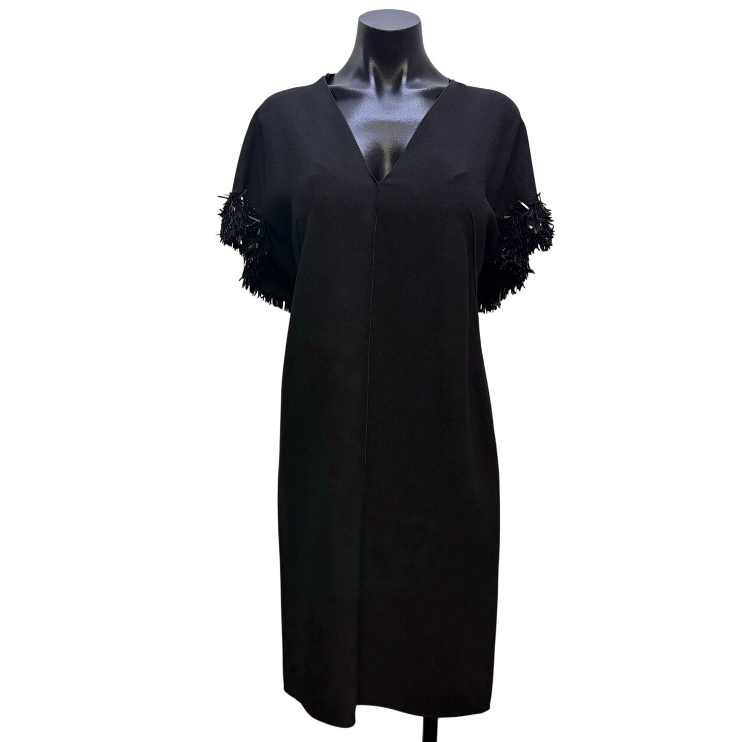 Derek Lam Black Fringe Sleeve Silk Dress V-Neck  6