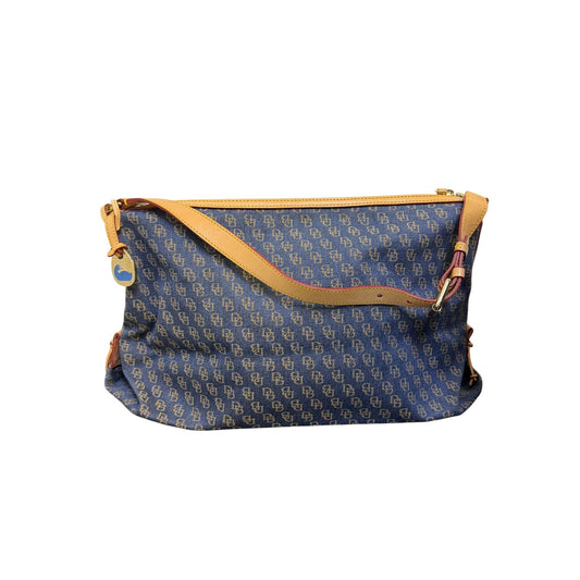 NWT Dooney & Bourke Blue/Tan Logo Shoulder Bag With Adjustable Strap
