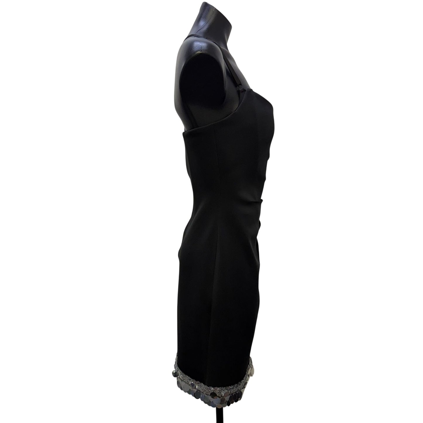 NWT Sho Strapless Black Mini Dress With Ruched Detail & Sequin Hemline Size L