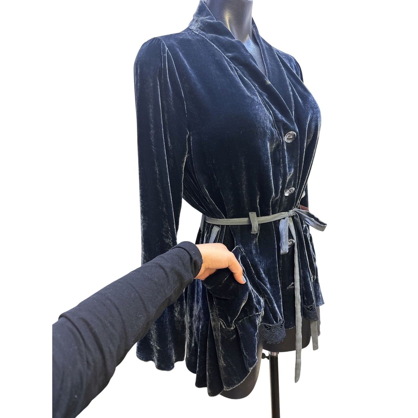 Love And Liberty Blue Velvet Tie-Waist Blazer Jacket w/Pockets Size S