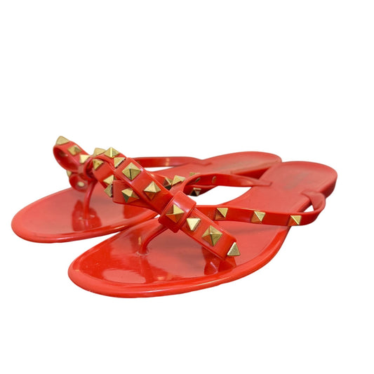 Valentino Garavani Red Rockstud PVC Flip Flops Flat Thong Sandals 9.5