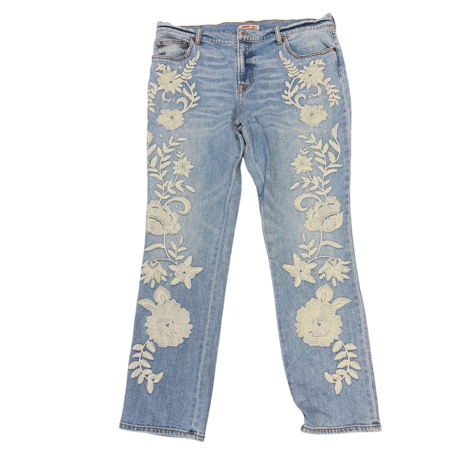 Johnny Was Blue Floral Embroidered Jeans Mid-Rise 16
