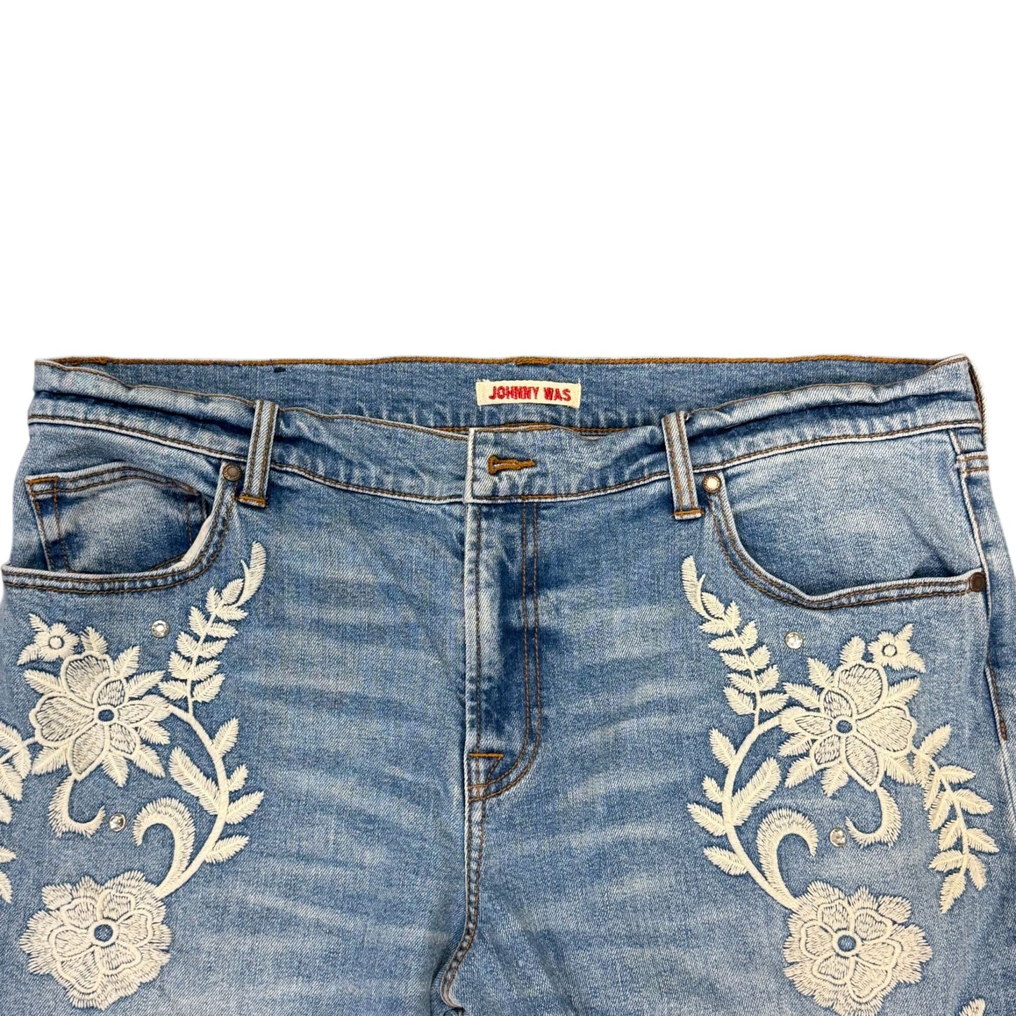 Johnny Was Blue Floral Embroidered Jeans Mid-Rise 16