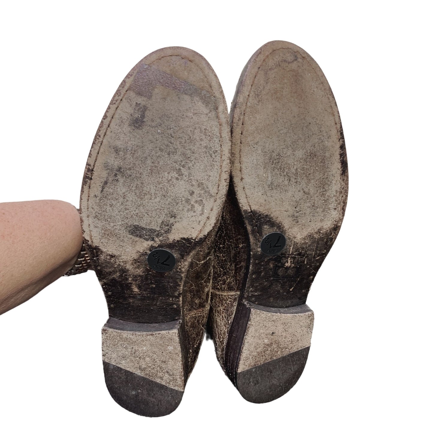 Frye Brown Distressed Ankle Booties Size 7.5