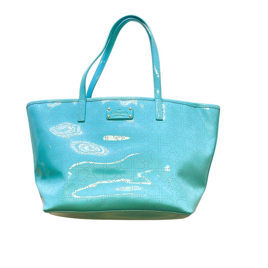 Kate Spade New York Perforated Patent Leather Tote Bag Aqua Blue L