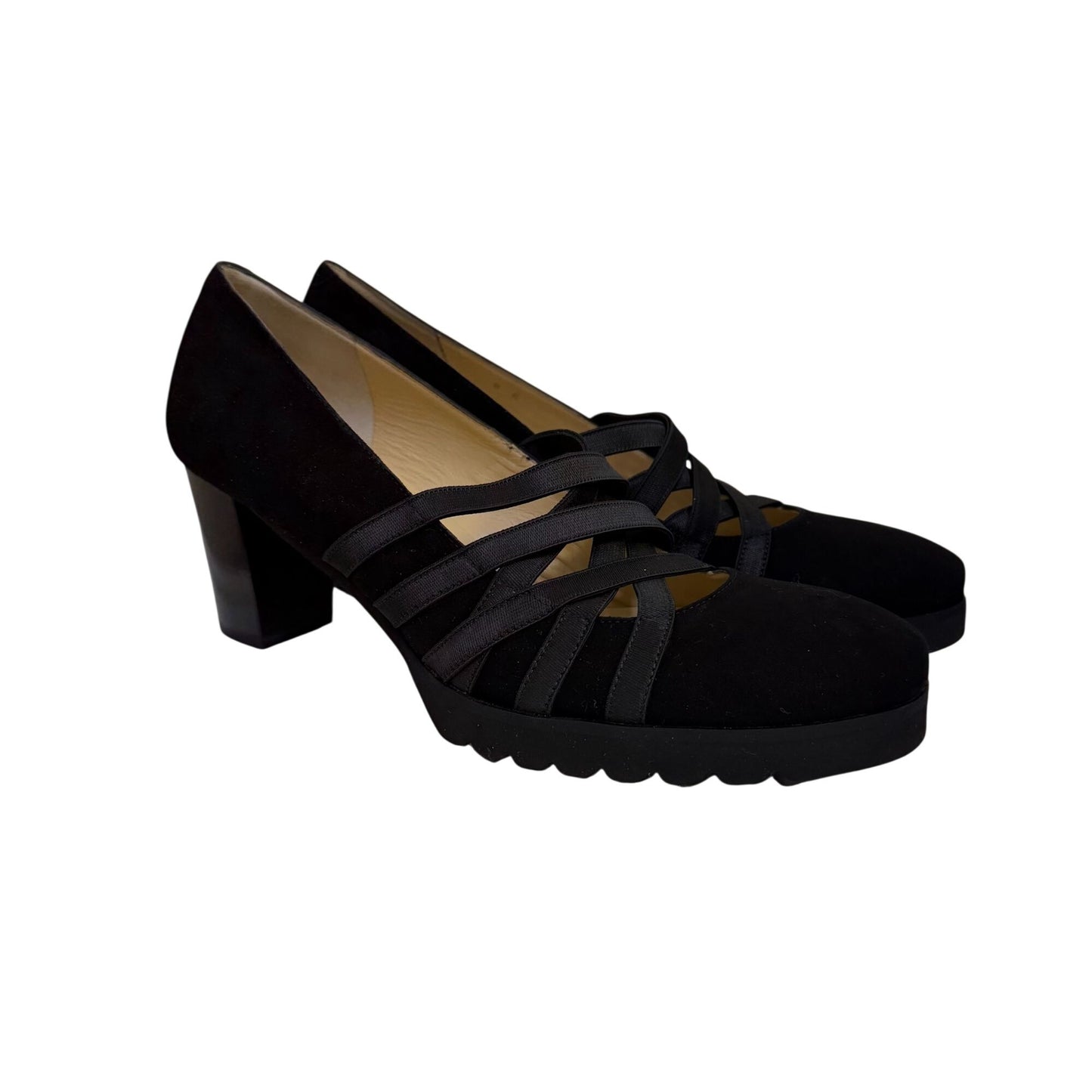 Amalfi Black Suede Heels With Crisscross Straps Size 8