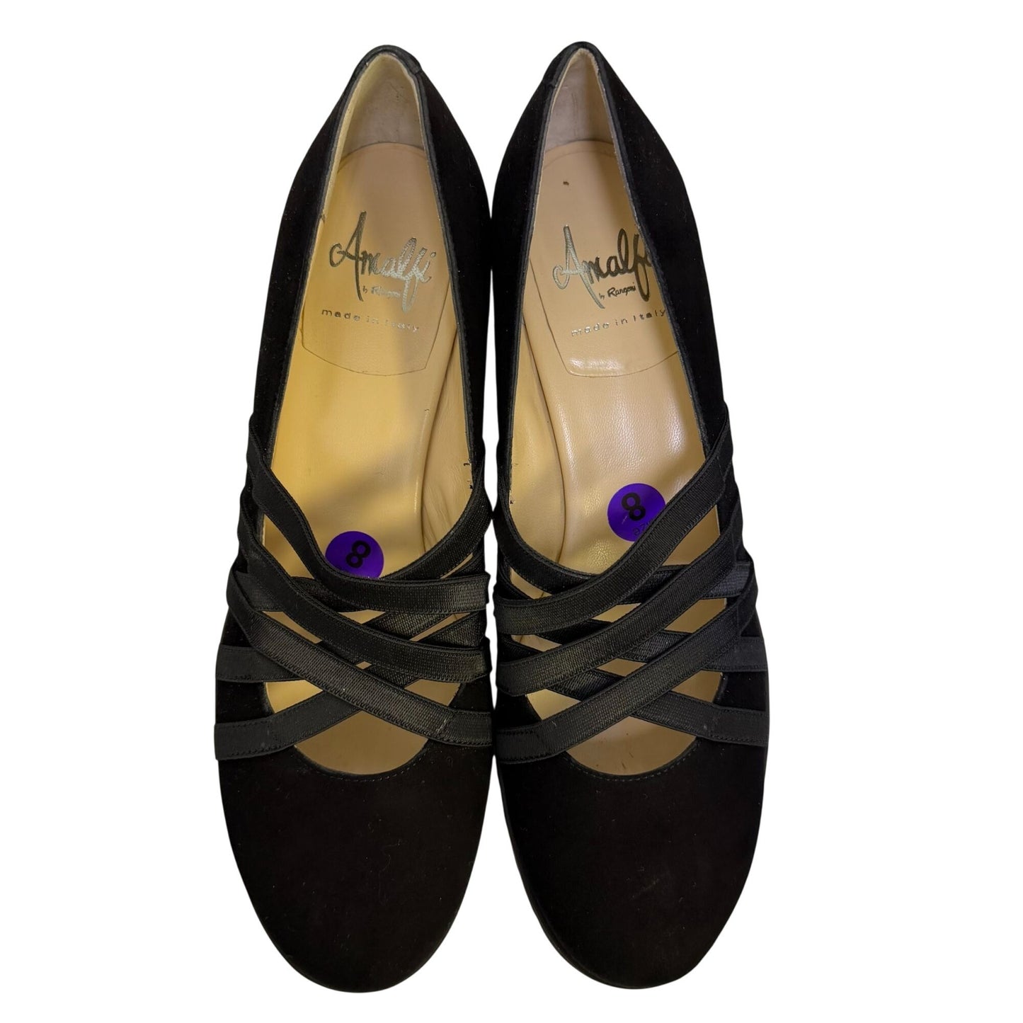 Amalfi Black Suede Heels With Crisscross Straps Size 8
