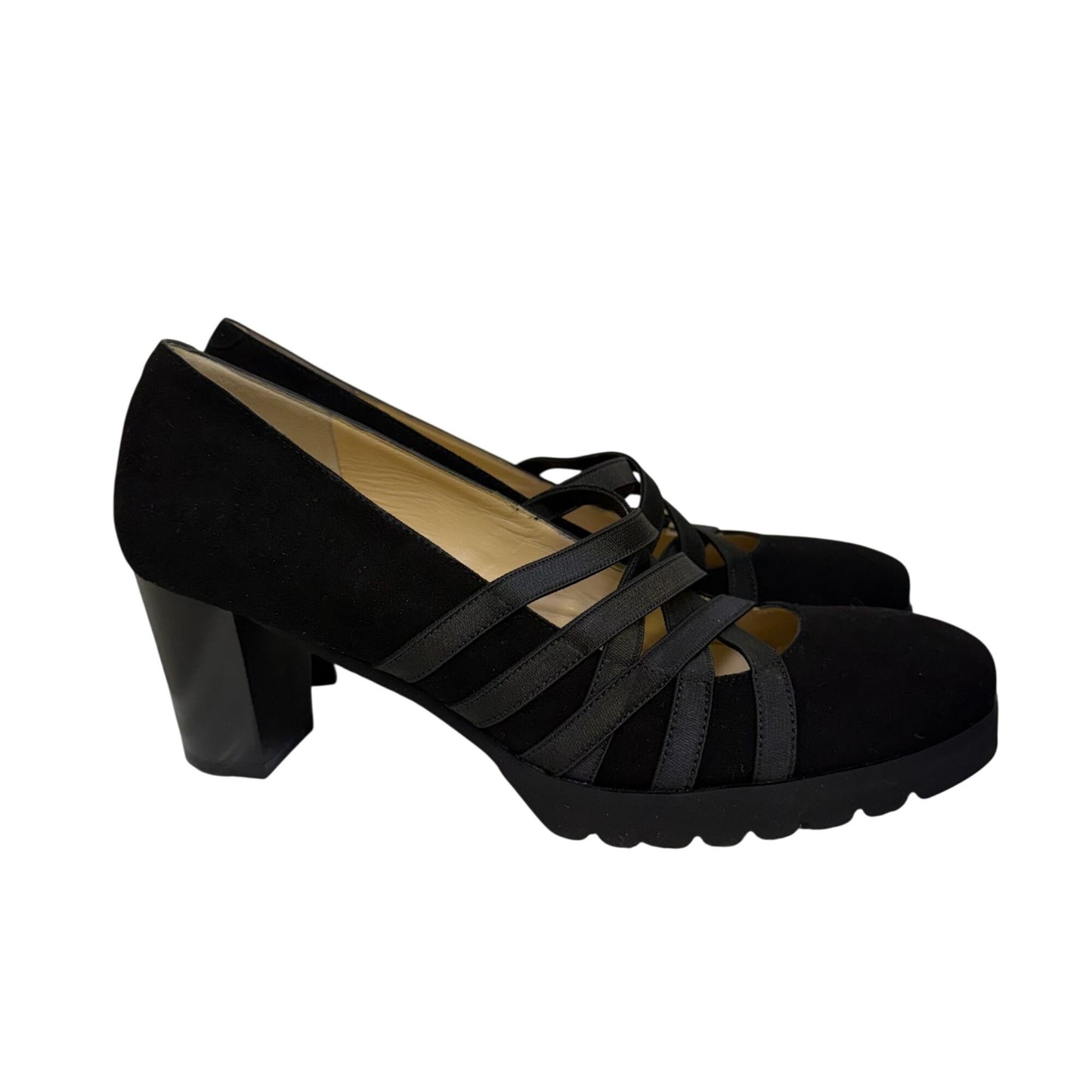 Amalfi Black Suede Heels With Crisscross Straps Size 8