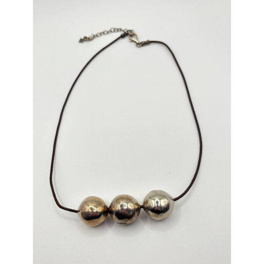 Silpada 925 Sterling Silver Triple Ball Leather Cord Necklace