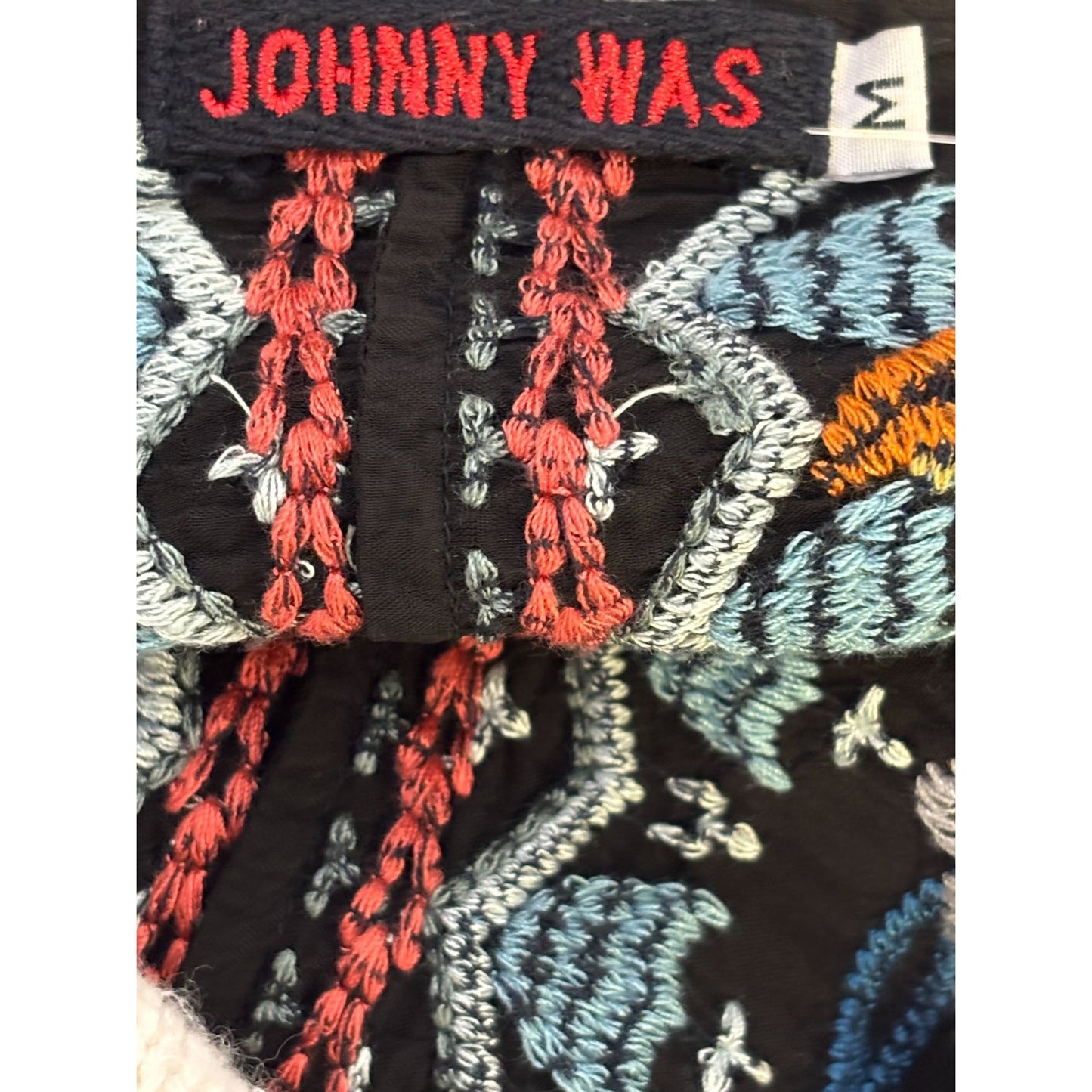 Johnny Was Black Silk Embroidered Blouse With Floral Details M