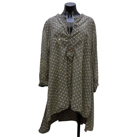 Magnolia Pearl Blouse Gray & Turquoise Floral Print OS