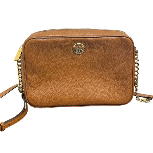 Michael Kors Brown Pebbled Leather Crossbody Bag With Gold Chain Straps