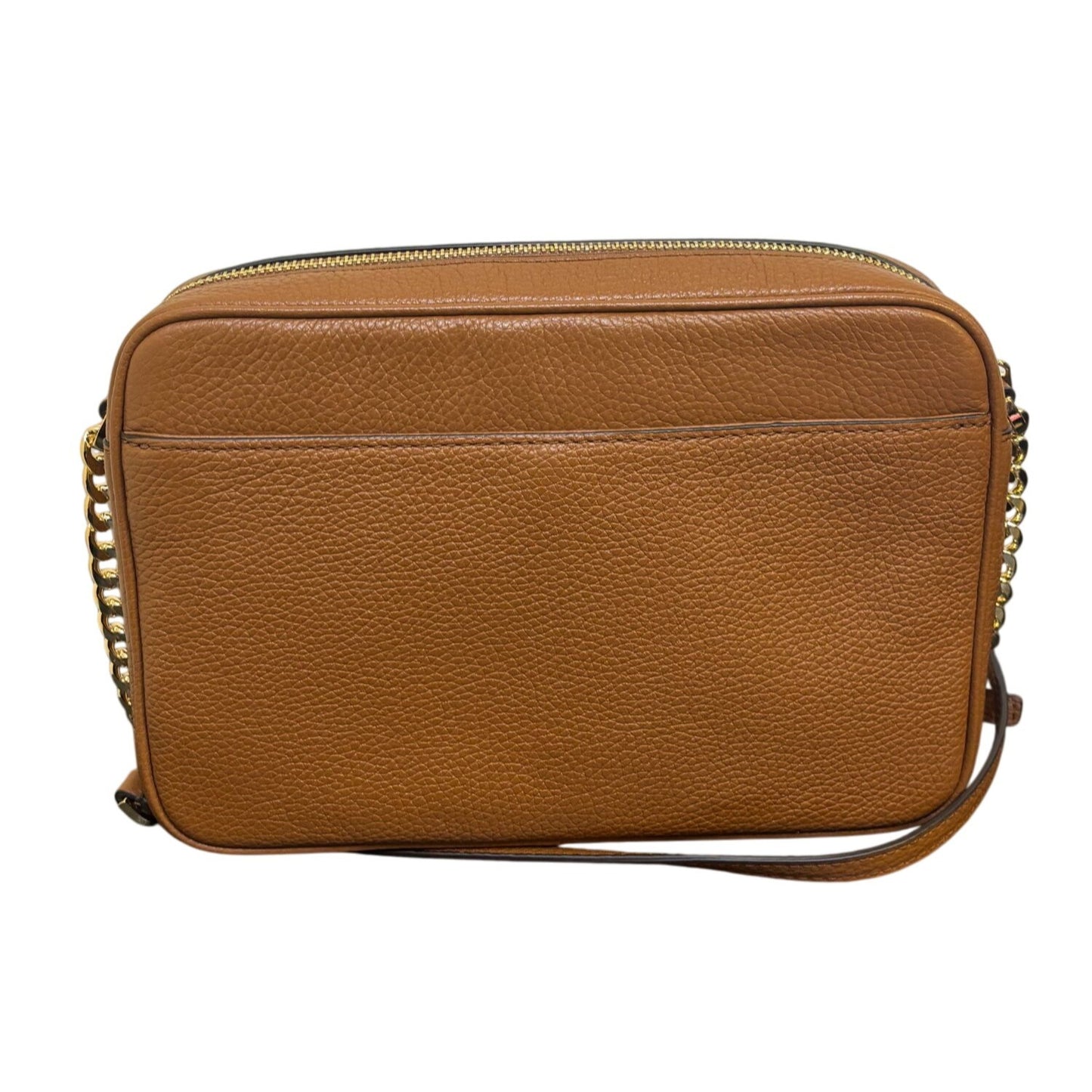 Michael Kors Brown Pebbled Leather Crossbody Bag With Gold Chain Straps
