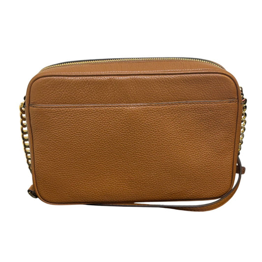 Michael Kors Brown Pebbled Leather Crossbody Bag With Gold Chain Straps