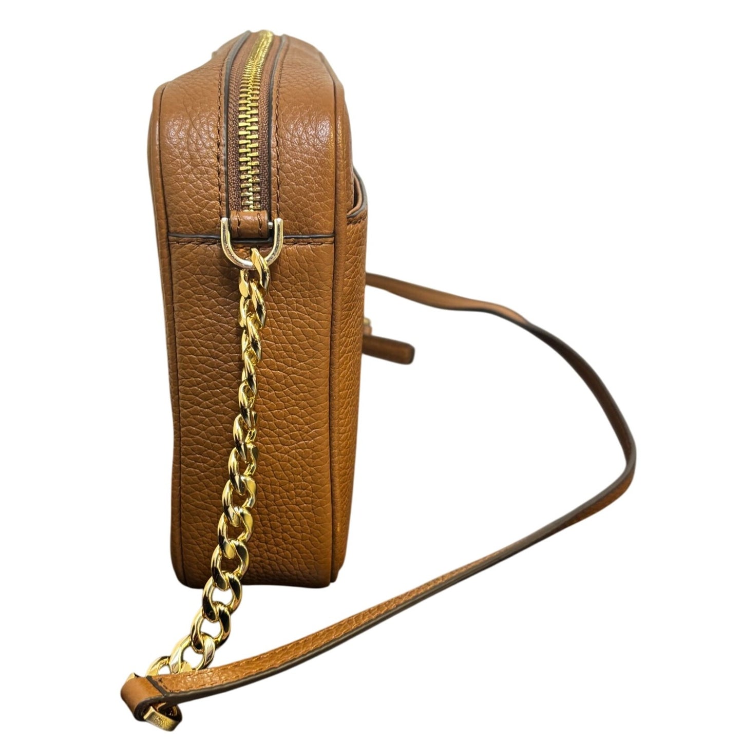 Michael Kors Brown Pebbled Leather Crossbody Bag With Gold Chain Straps