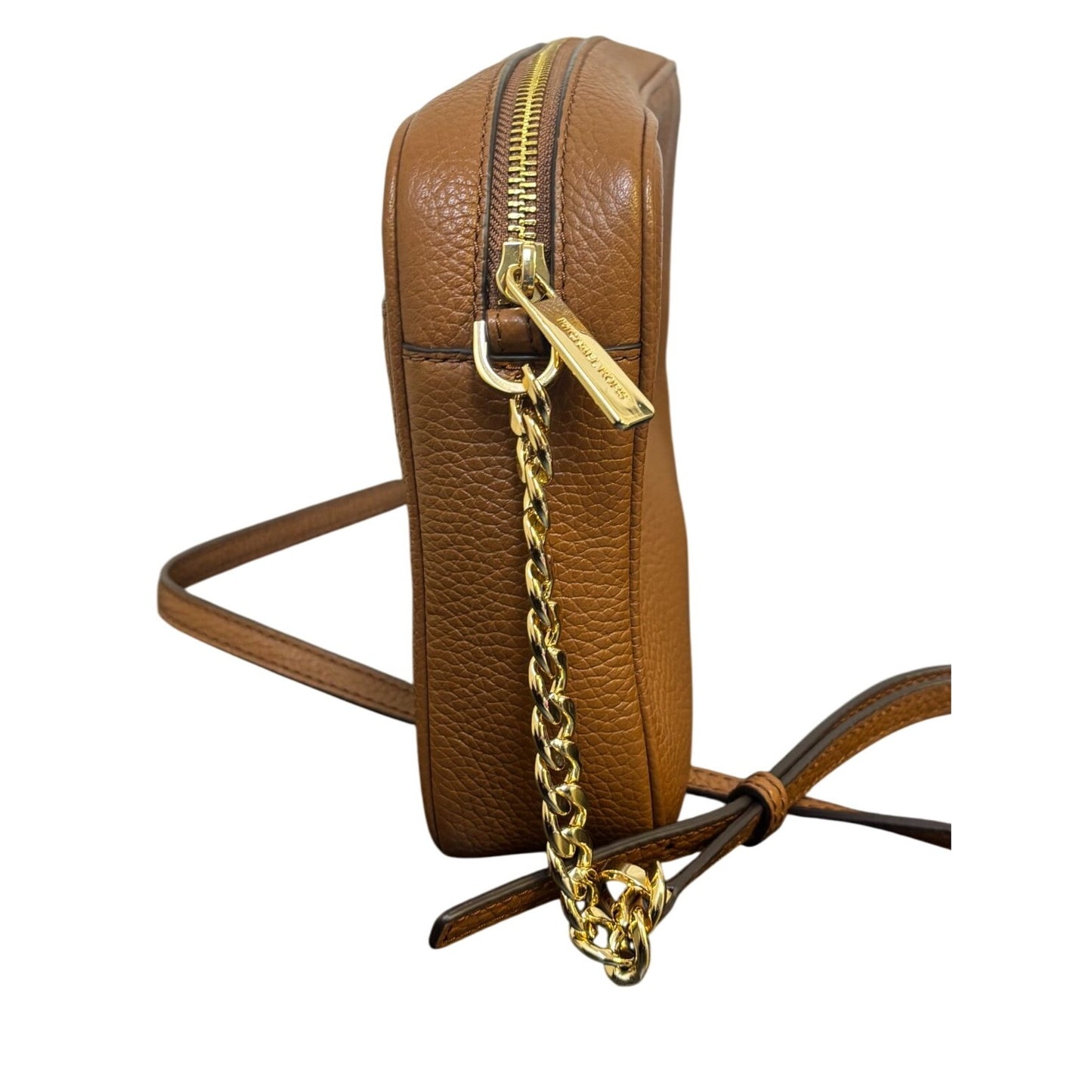 Michael Kors Brown Pebbled Leather Crossbody Bag With Gold Chain Straps